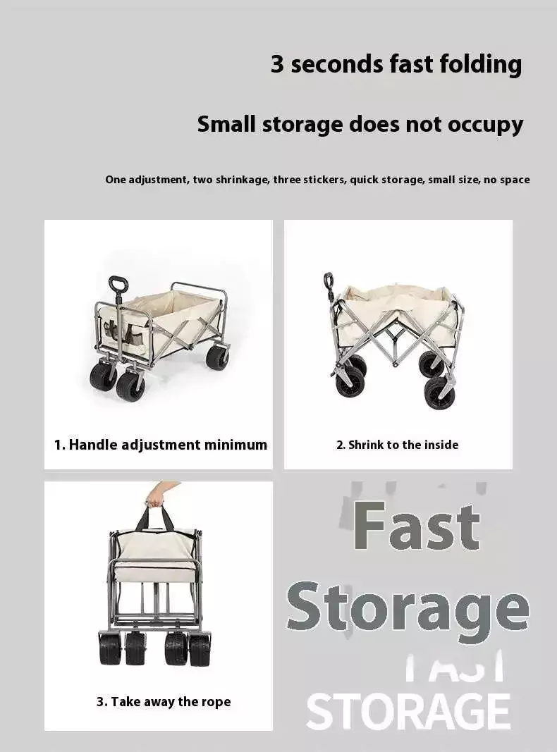 Carro Plegable de Carga 150L Estructura Acero Tela Oxford Ruedas Todo Terreno  -7