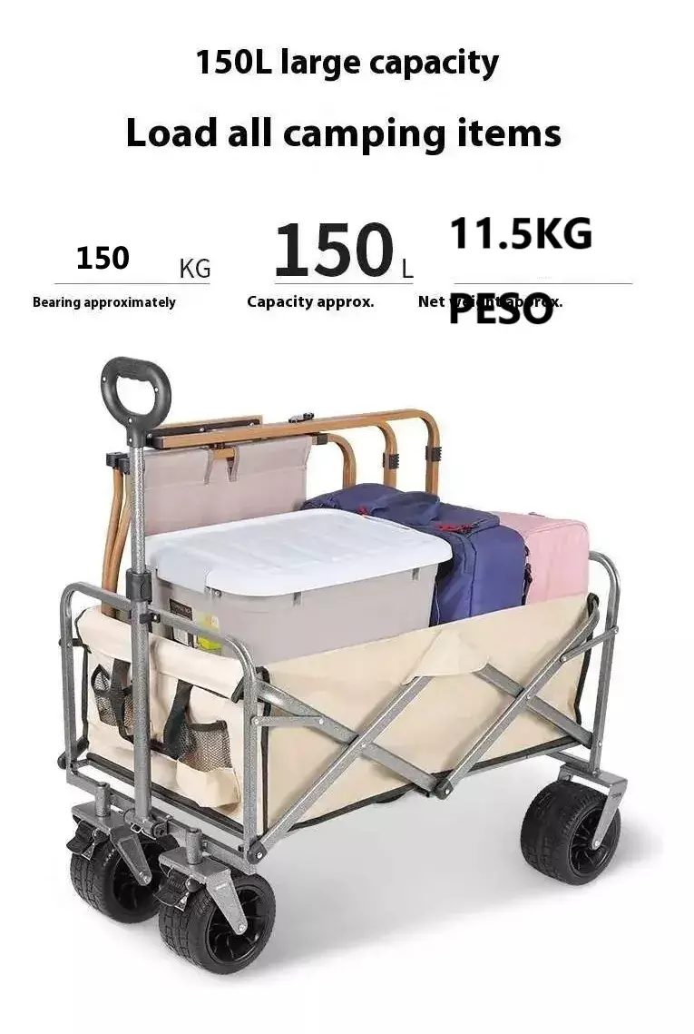 Carro Plegable de Carga 150L Estructura Acero Tela Oxford Ruedas Todo Terreno  -9