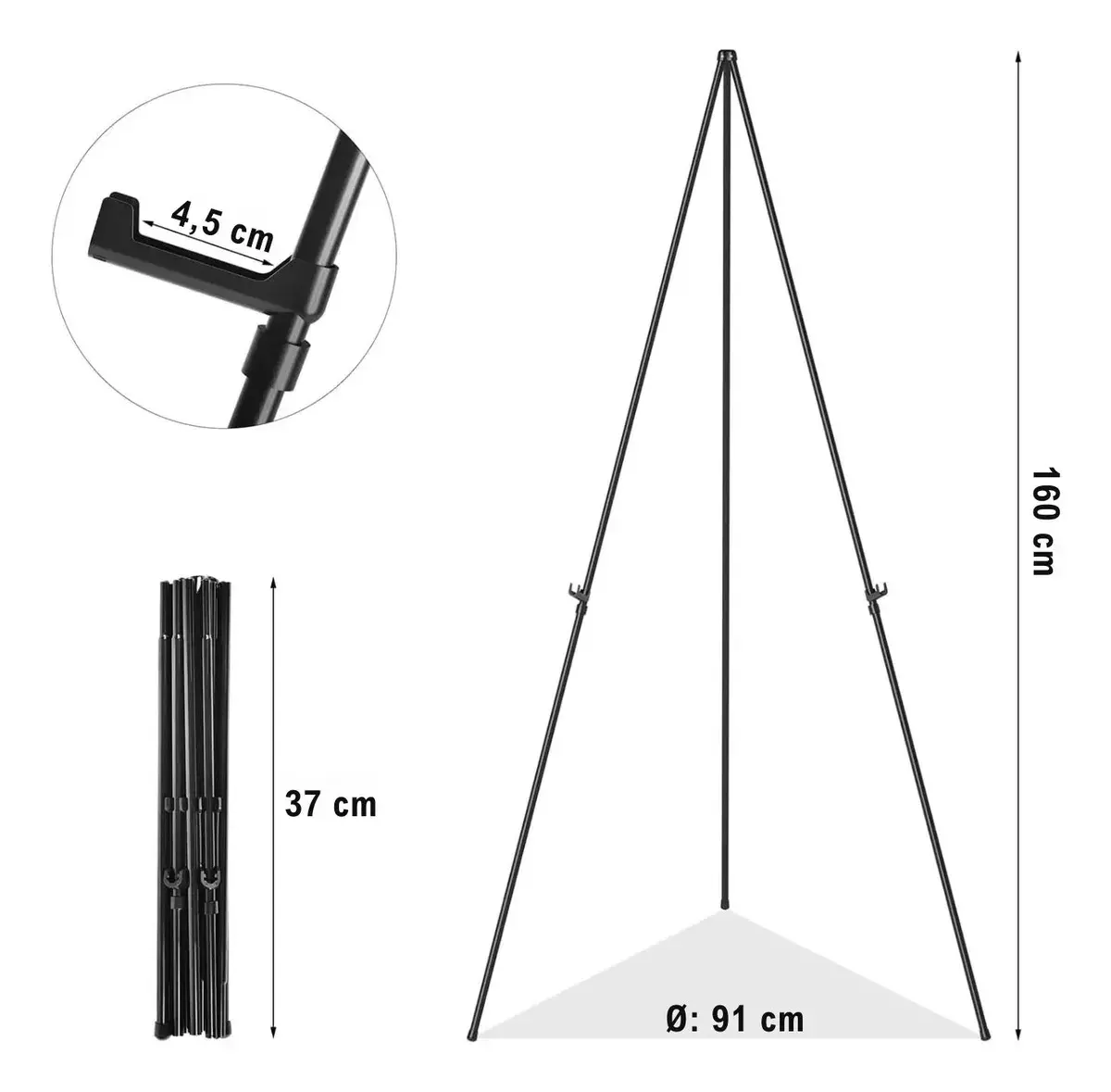 Caballete Plegable Ajustable Metal Negro 160 cm-2