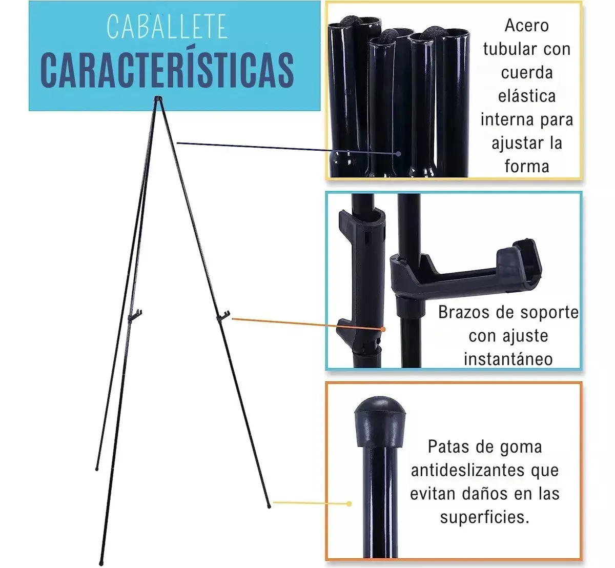 Caballete Plegable Ajustable Metal Negro 160 cm-4