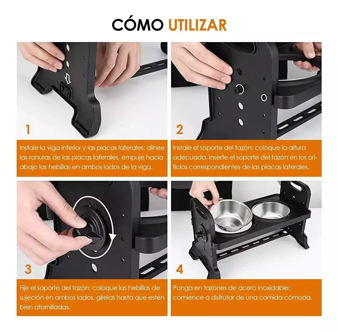 Soporte Elevado para Tazones Ajustable Altura Cuencos Acero Inoxidable 400ml-5