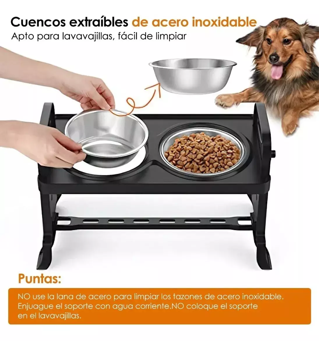 Soporte Elevado para Tazones Ajustable Altura Cuencos Acero Inoxidable 400ml-7