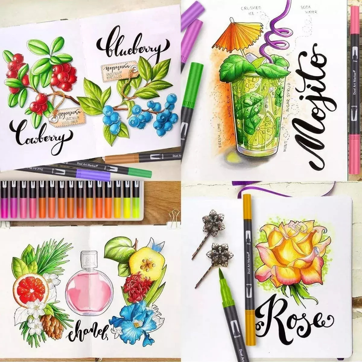 Marcadores de Doble Punta 120 Colores Tinta a Base de Agua -3