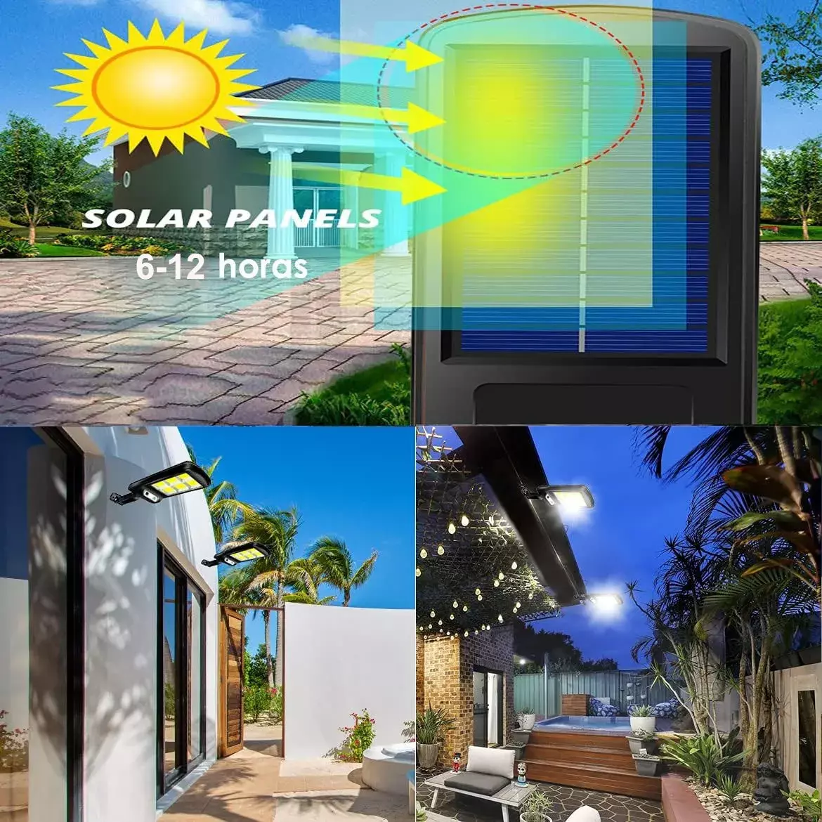 Lámpara Solar Exterior Sensor De Movimiento Impermeable 3 Modos-2