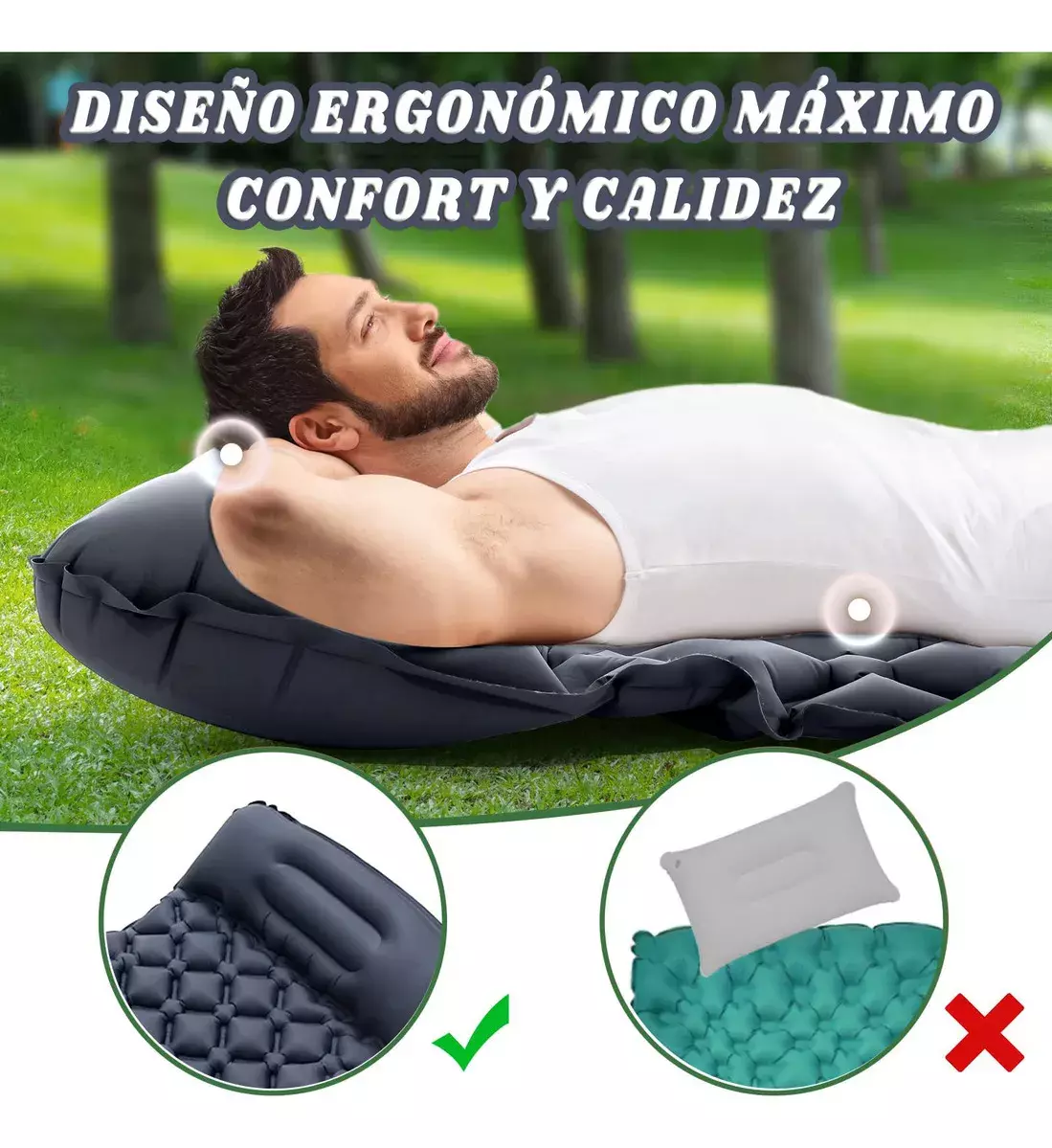 Colchón Inflable Portátil Nylon 40D Impermeable Camping Compacto-3