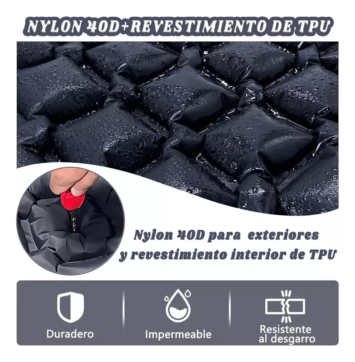 Colchón Inflable Portátil Nylon 40D Impermeable Camping Compacto-4
