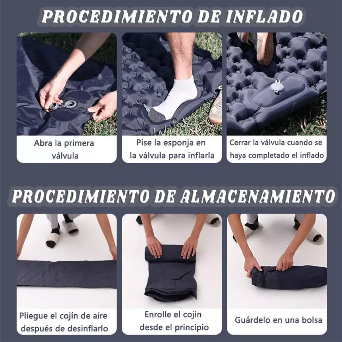 Colchón Inflable Portátil Nylon 40D Impermeable Camping Compacto-6