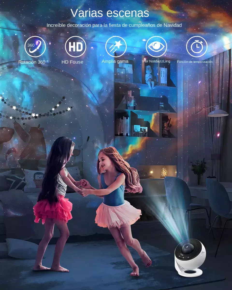 Proyector de Estrellas 4K HD Rotación 360° Temporizador Escenas Ajustables-3