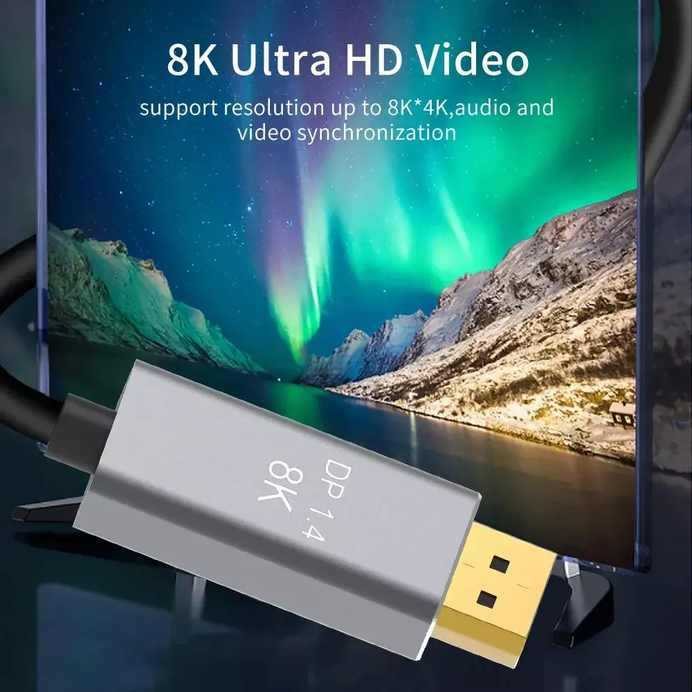 Cable USB-C a DisplayPort 1.4 8K UHD Conectores Dorados -3