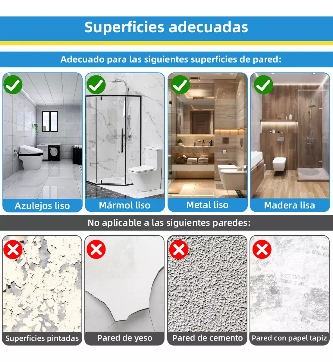Estantes de Baño Adhesivos Metálicos Negro Resistentes Ajustables 18kg-3