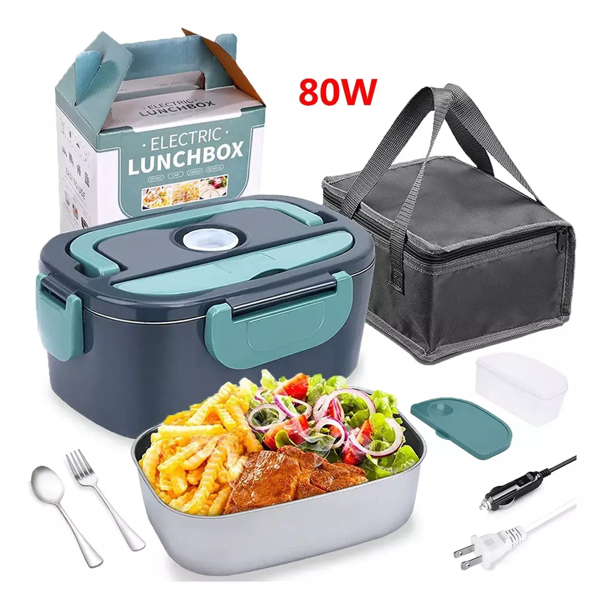 Lonchera Eléctrica Portátil 80W Acero Inoxidable 1.5L 12V/24V/110V-2