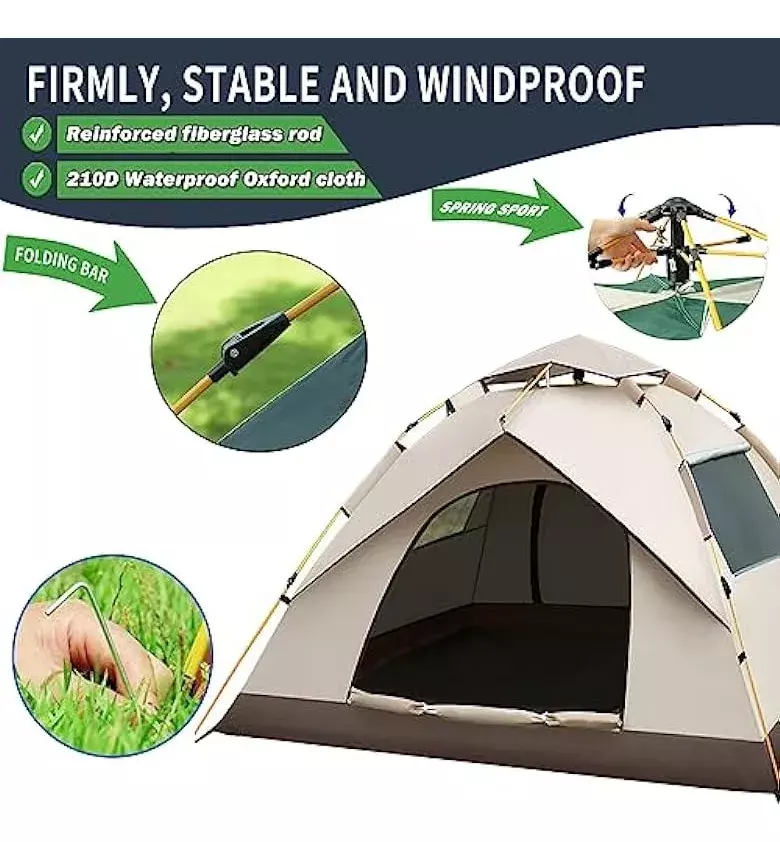 Carpa Automática Impermeable 2-3 Personas Oxford 210D Portátil-3