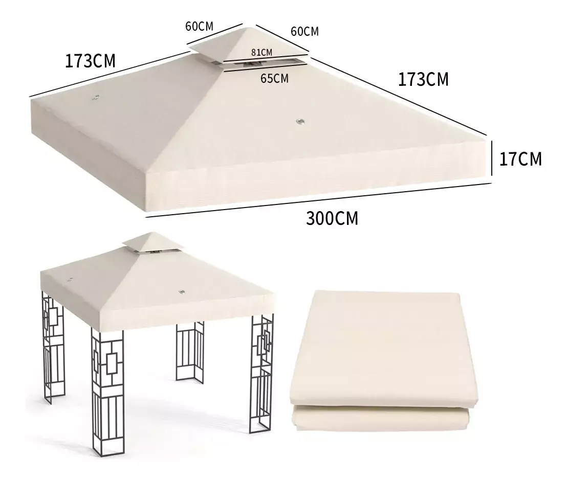 Toldo Reemplazo Techo Exterior Poliéster Beige Impermeable Anti-UV-2