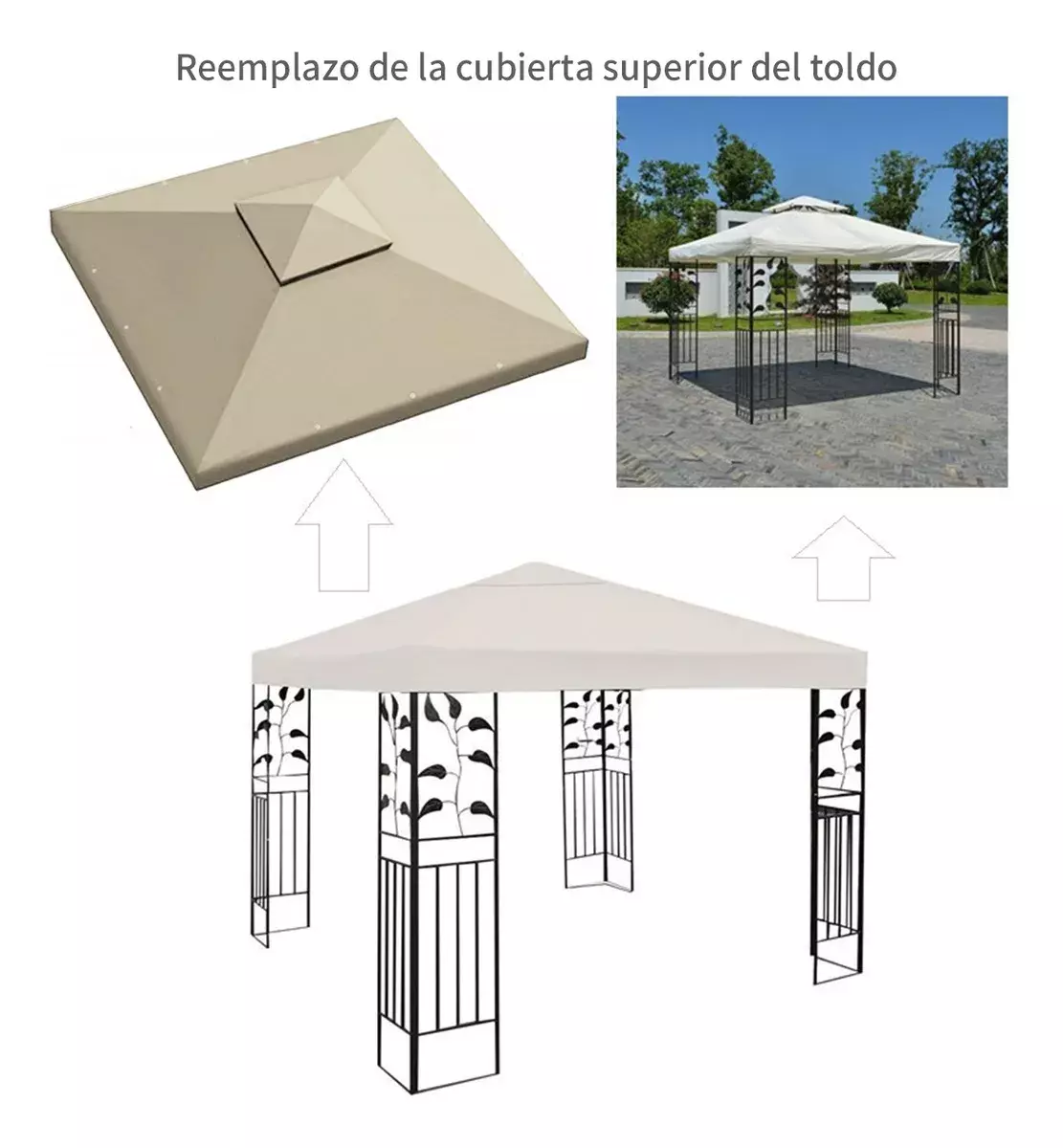 Toldo Reemplazo Techo Exterior Poliéster Beige Impermeable Anti-UV-6