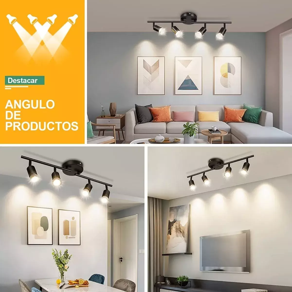 Lámpara de Techo LED Ajustable Negro 4 Focos GU10-2