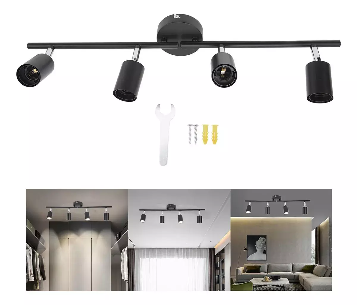 Lámpara de Techo LED Ajustable Negro 4 Focos GU10-7