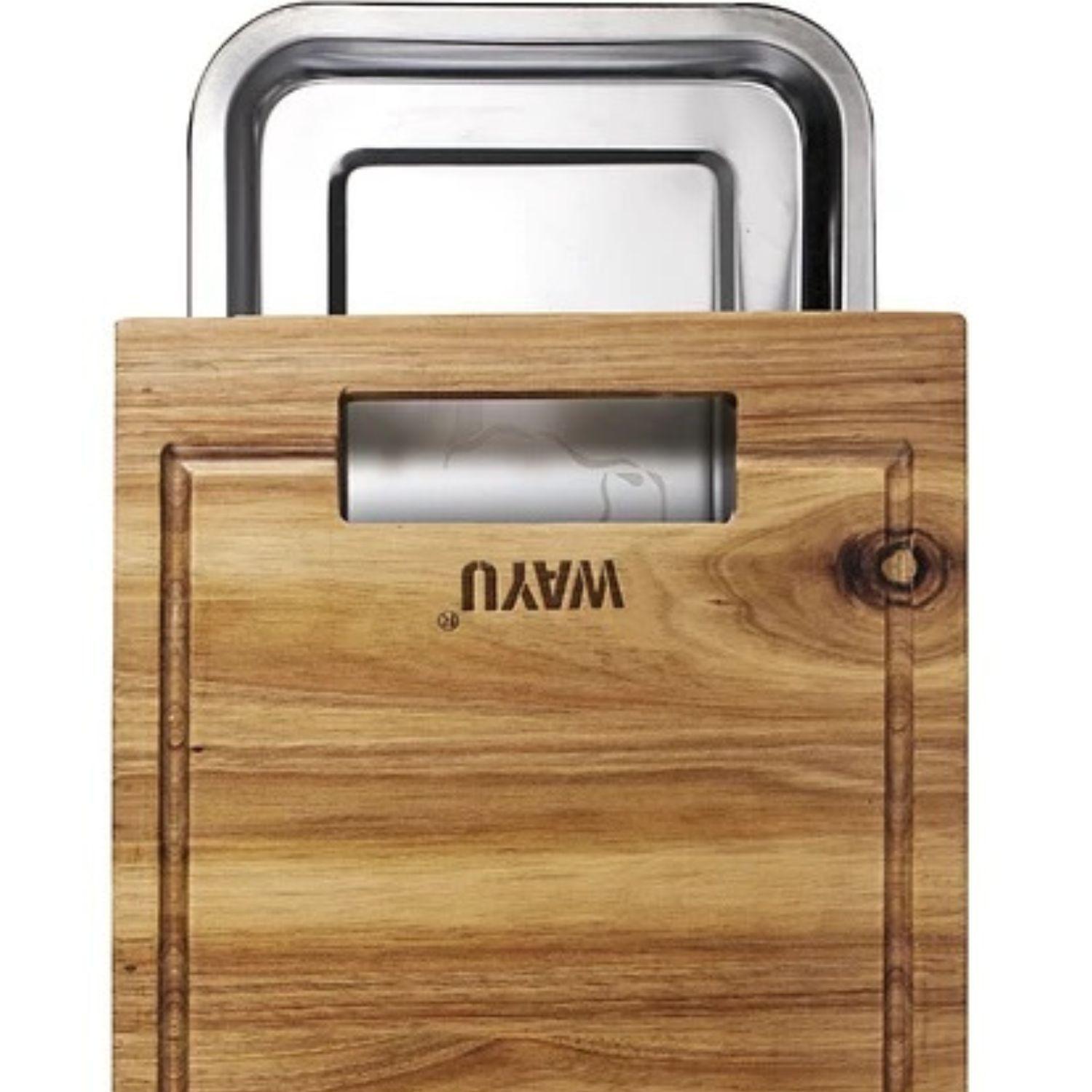 Tabla de Madera Acacia Wayu Con Bandeja de Acero Rectangular-3