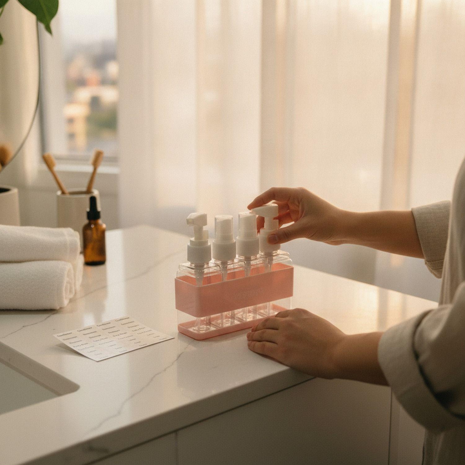 Set 4 Botellas Spray Organizador Baño Rosa 12cm-2
