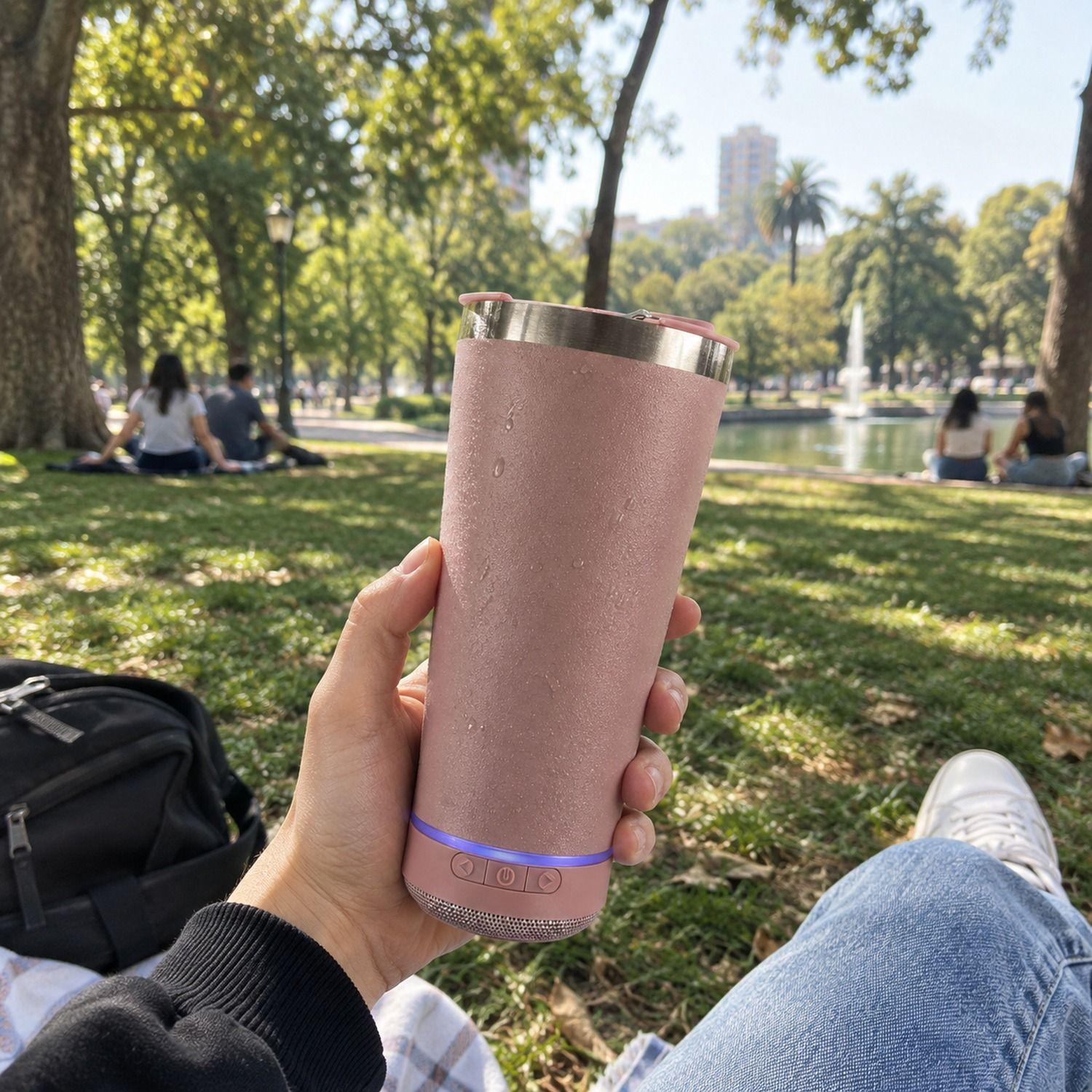 Vaso Termico Parlante Bluetooth 18cm Marron Con Destapador-1