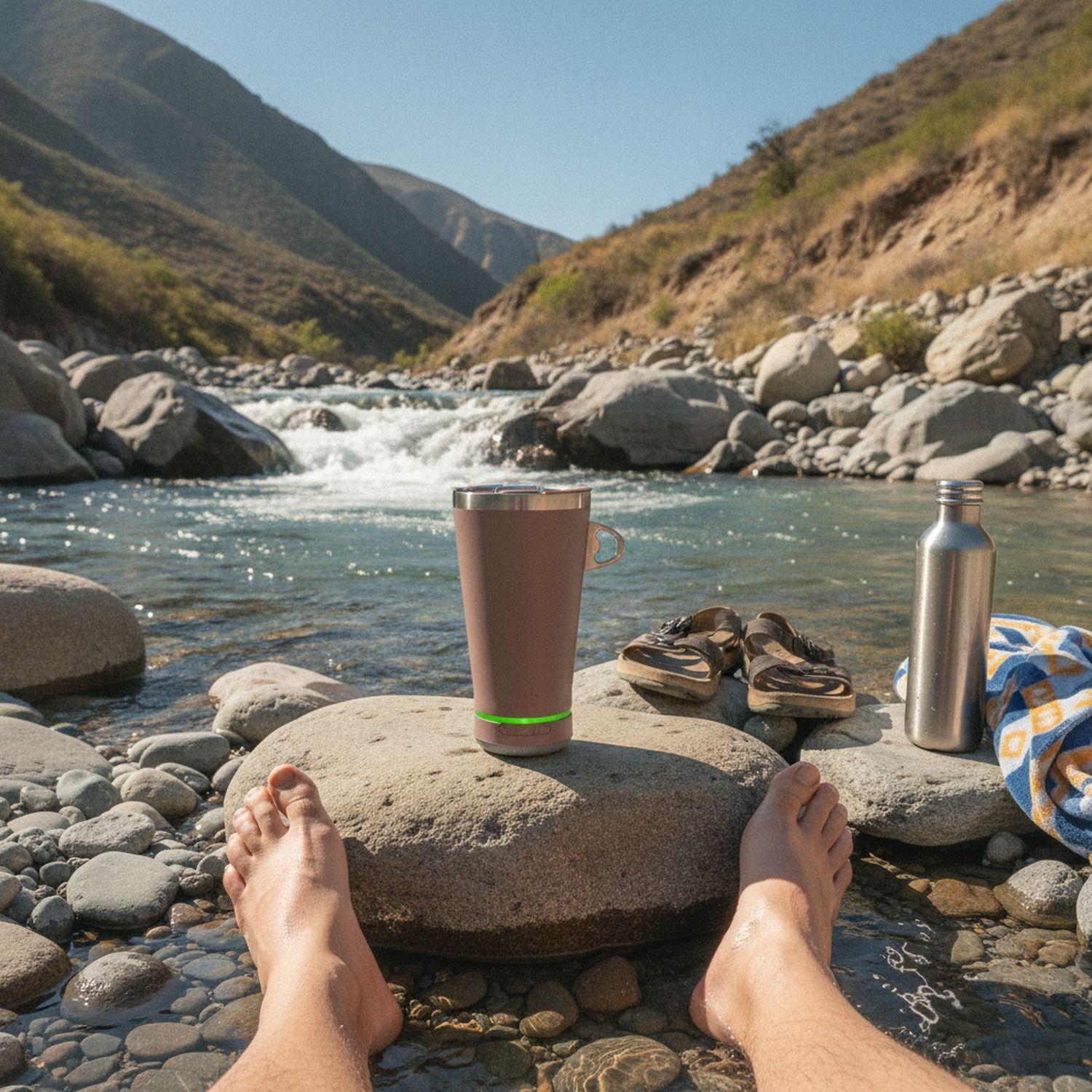 Vaso Termico Parlante Bluetooth 18cm Marron Con Destapador-2