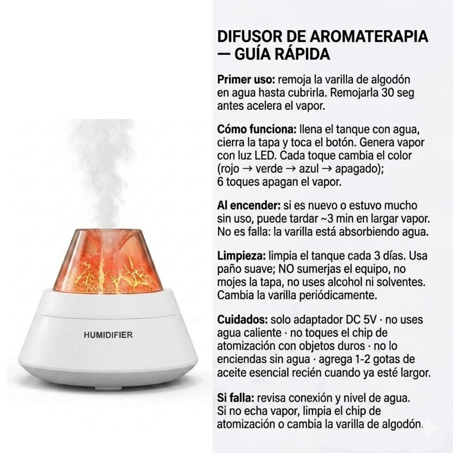 Humidificador Volcan Silencioso 250mL Aromatico Hogar Blanco-7