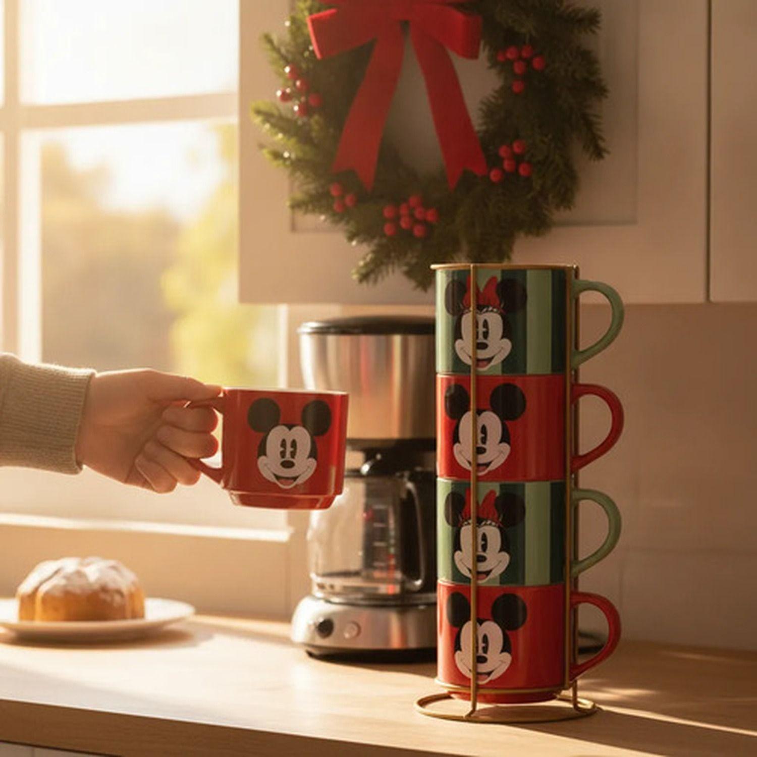 Set 4 Tazones Navideños Disney Minnie Mickey 400mL Soporte-2