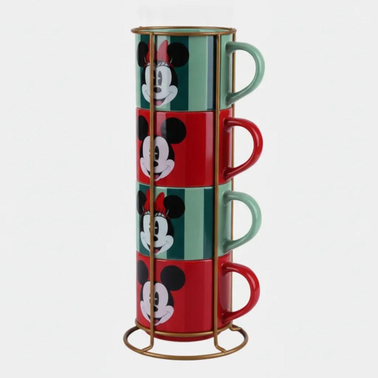 Set 4 Tazones Navideños Disney Minnie Mickey 400mL Soporte-5