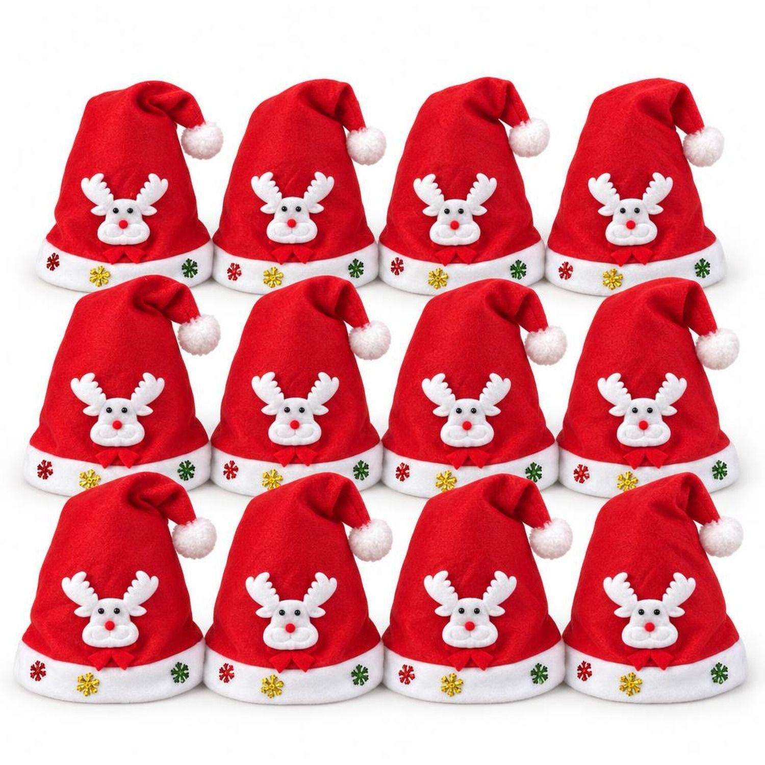 Pack 12 Gorros Navidad Reno 54cm Rojo-0