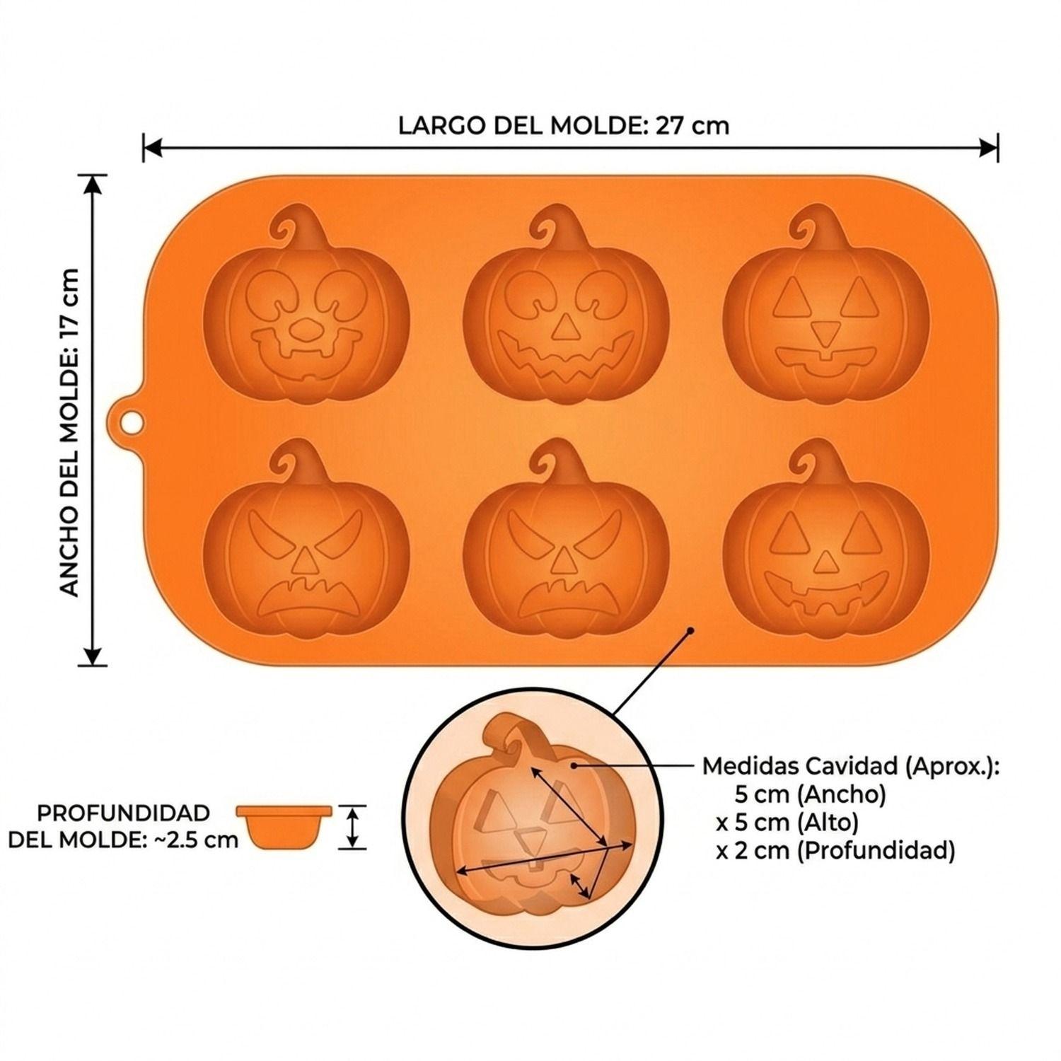 Molde Silicona Halloween Calabazas 6 Cavidades Naranja-5