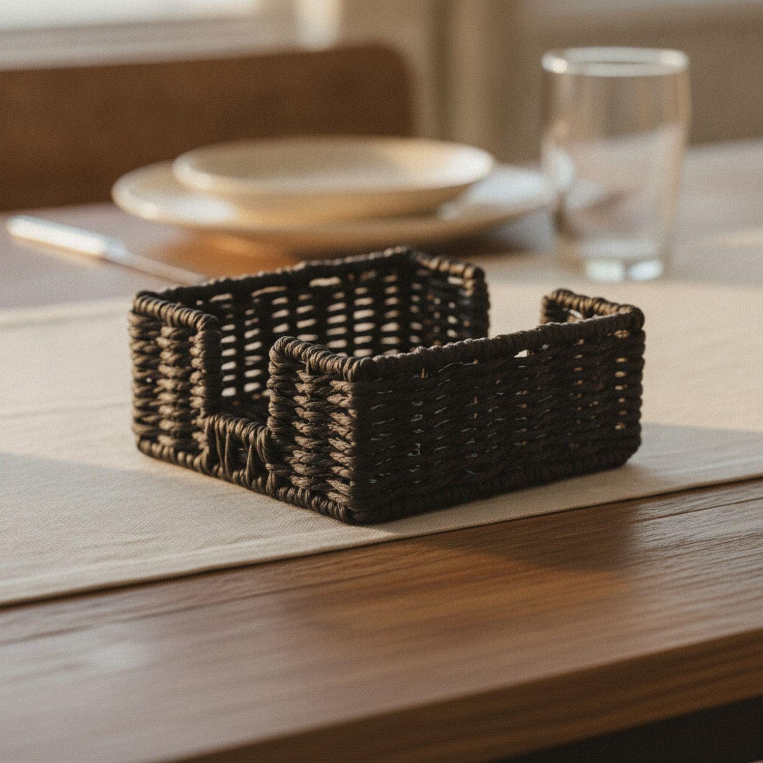Servilletero Wayu Rattan Negro 16cm-4