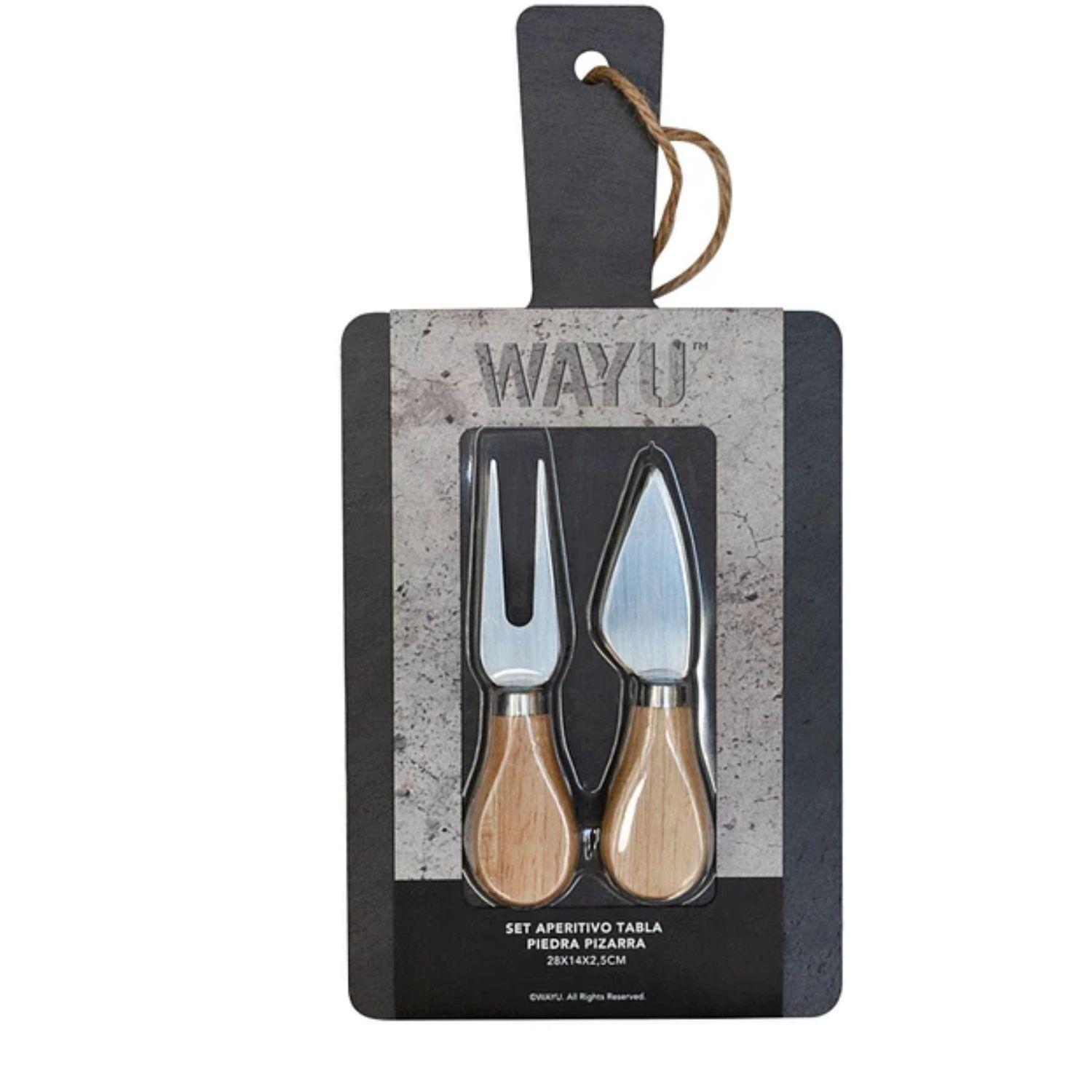 Set Aperitivo 3 Piezas Tabla 28x14cm Piedra Pizarra Wayu Cocina-3