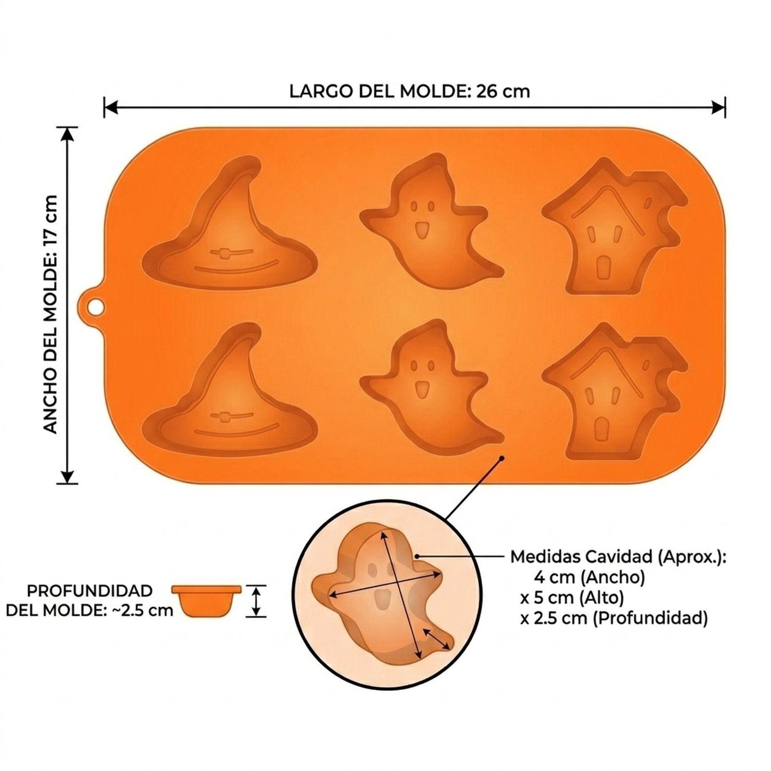 Molde Silicona Halloween 6 Cavidades Fantasmas Naranja-6