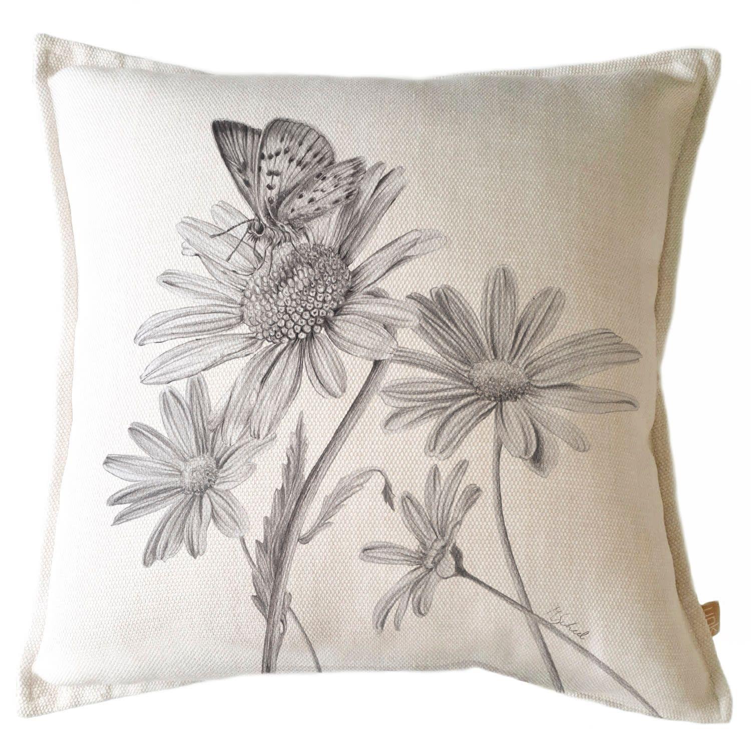 Funda Cojin Marisa Estudio Mariposa En Flor Grafito 45x45-0