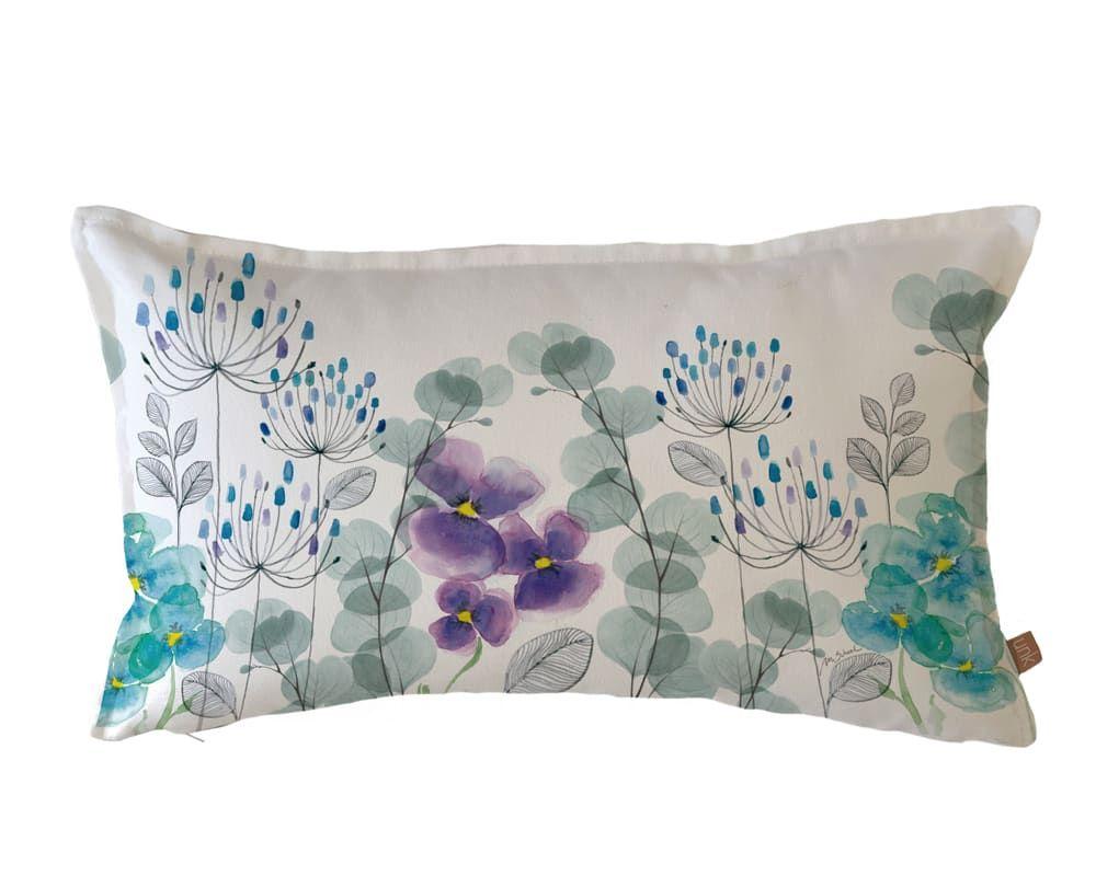 Funda Cojín Estampado Jardín De Flores Pensamientos 50x30-0