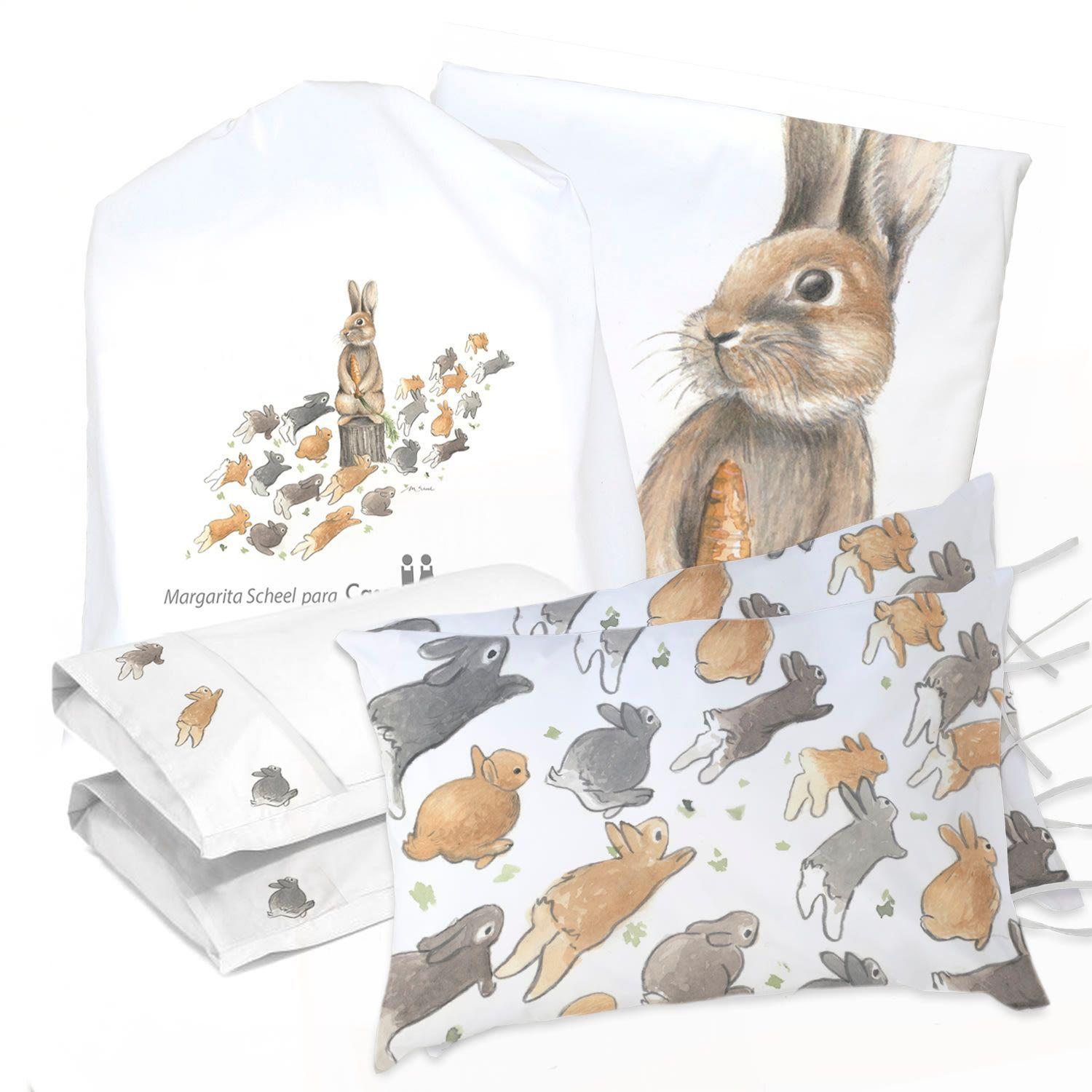 Juego De Cama Funda De Plumón + Sabana Bajera + Fundas Almohada Pedro Rabbit 2 Plazas-1