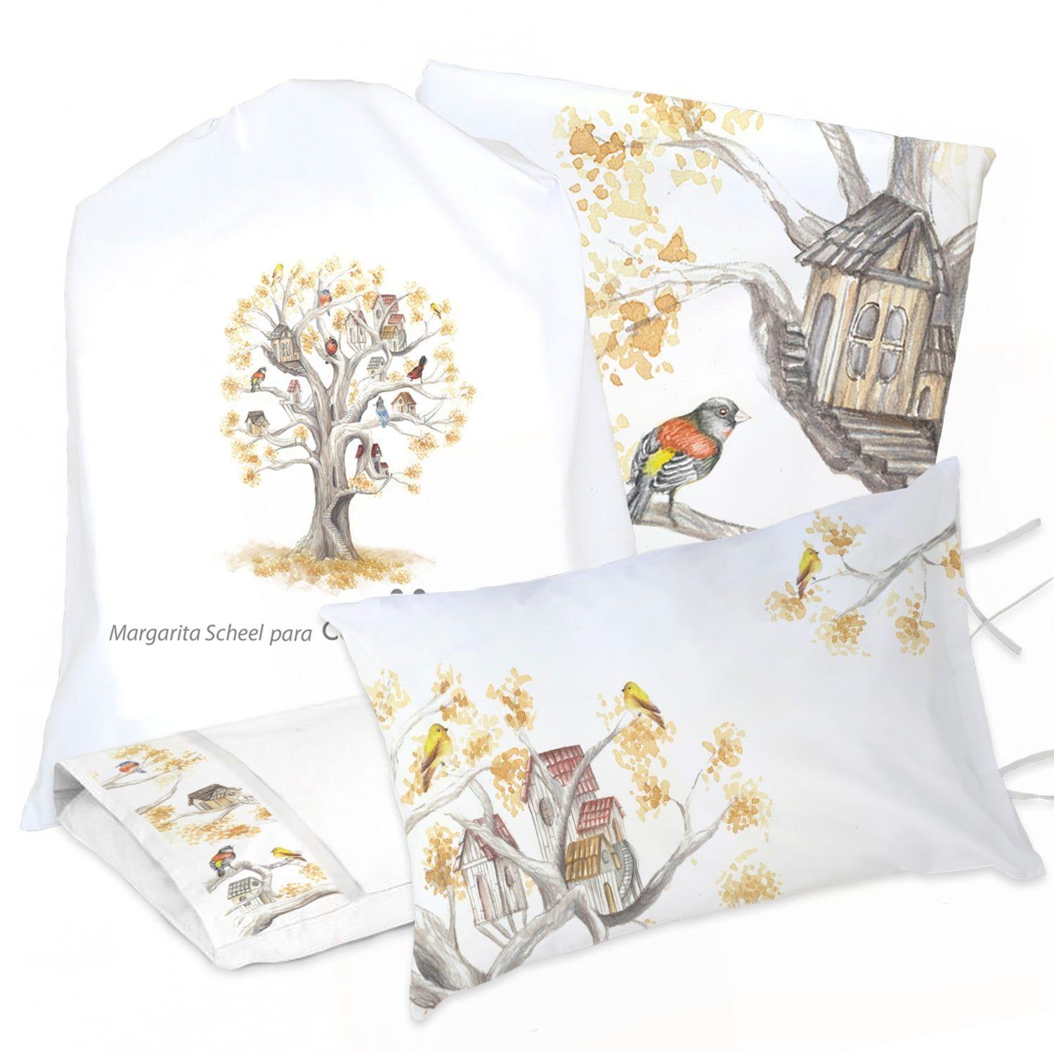 Juego De Cama Funda De Plumón + Sabana Bajera + Fundas Almohada Arbolito King-0