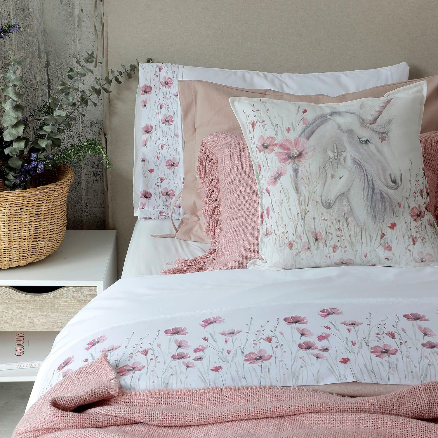 Juego Sabanas Estampado Florcitas Unicornio 1,5 Plazas-4