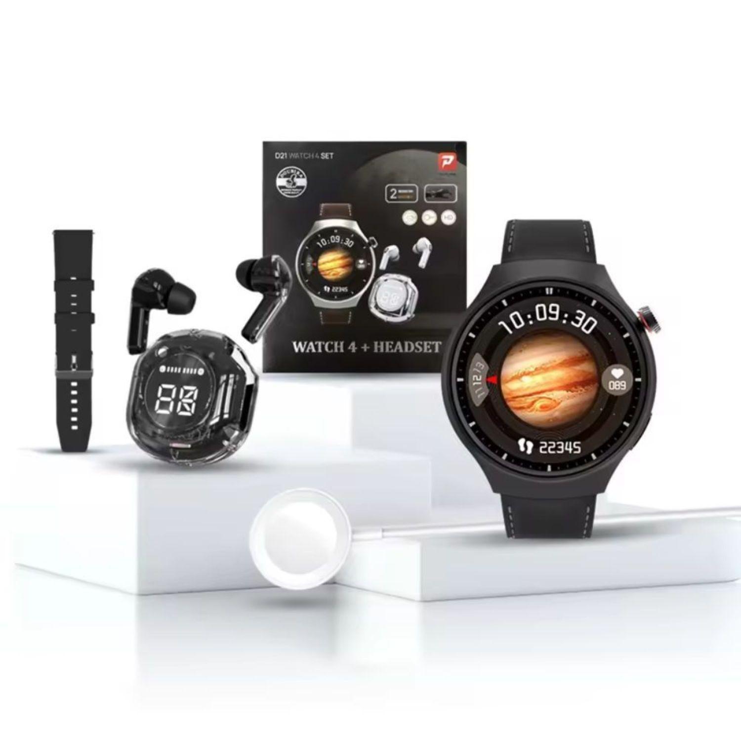 Reloj Smartwatch unisex audífonos + correa de cuero extra-0