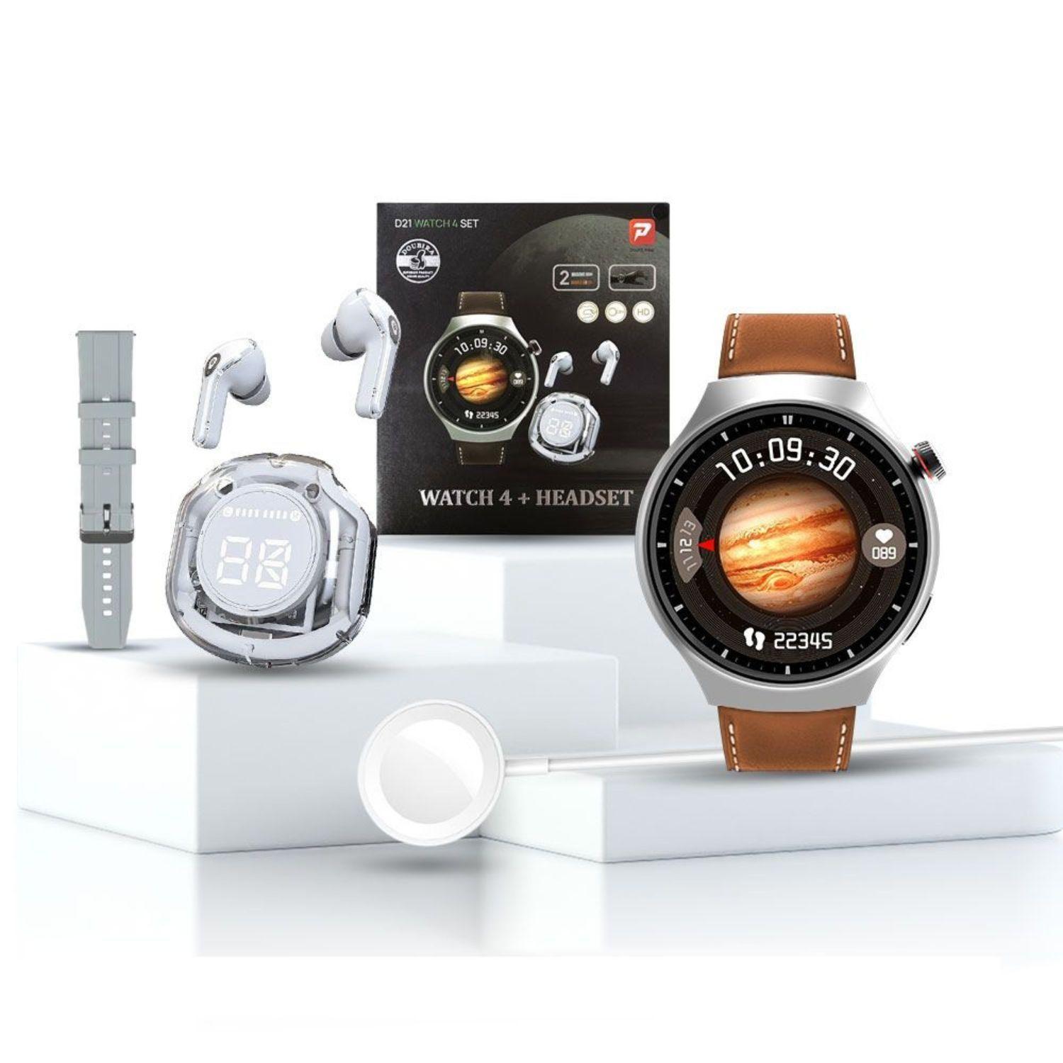Reloj Smartwatch unisex audífonos + correa de cuero extra-0