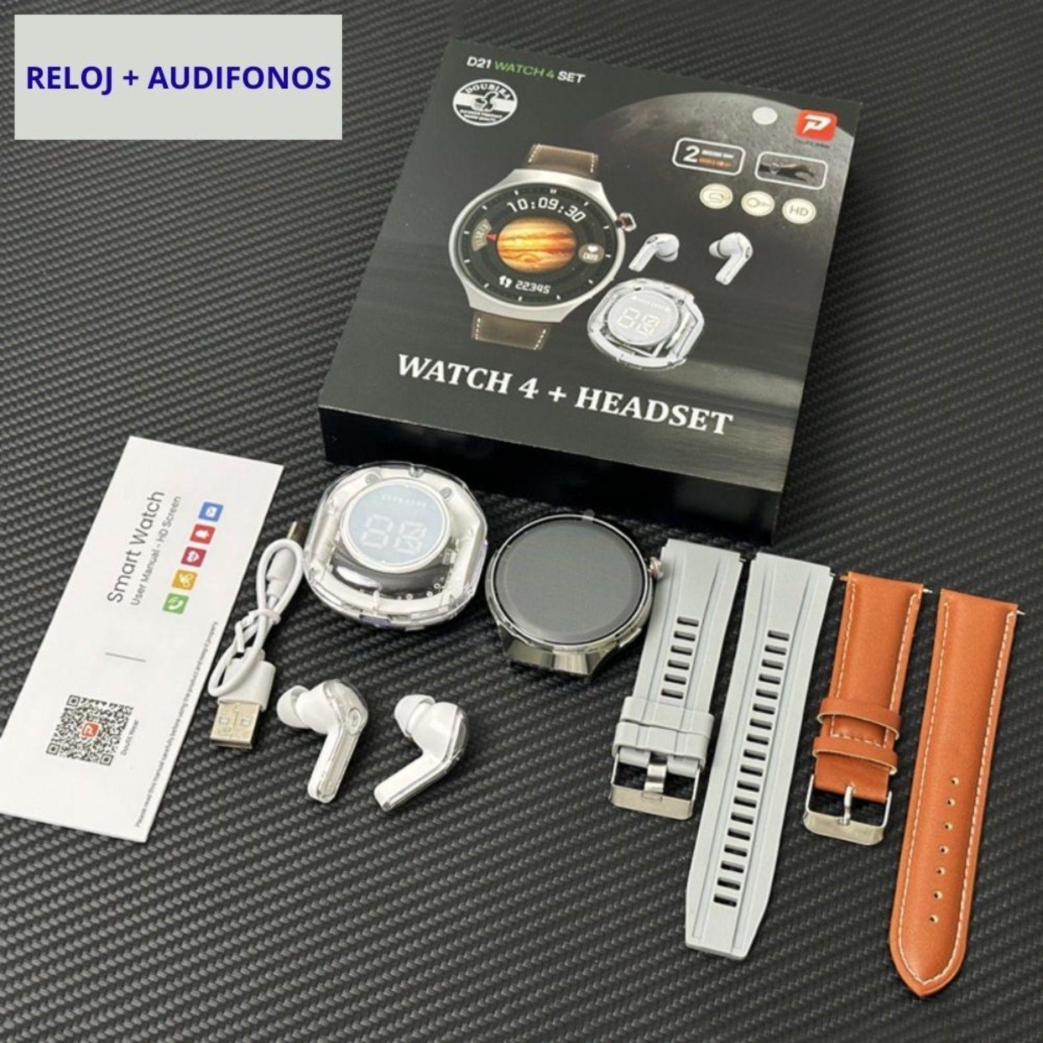 Reloj Smartwatch unisex audífonos + correa de cuero extra-4