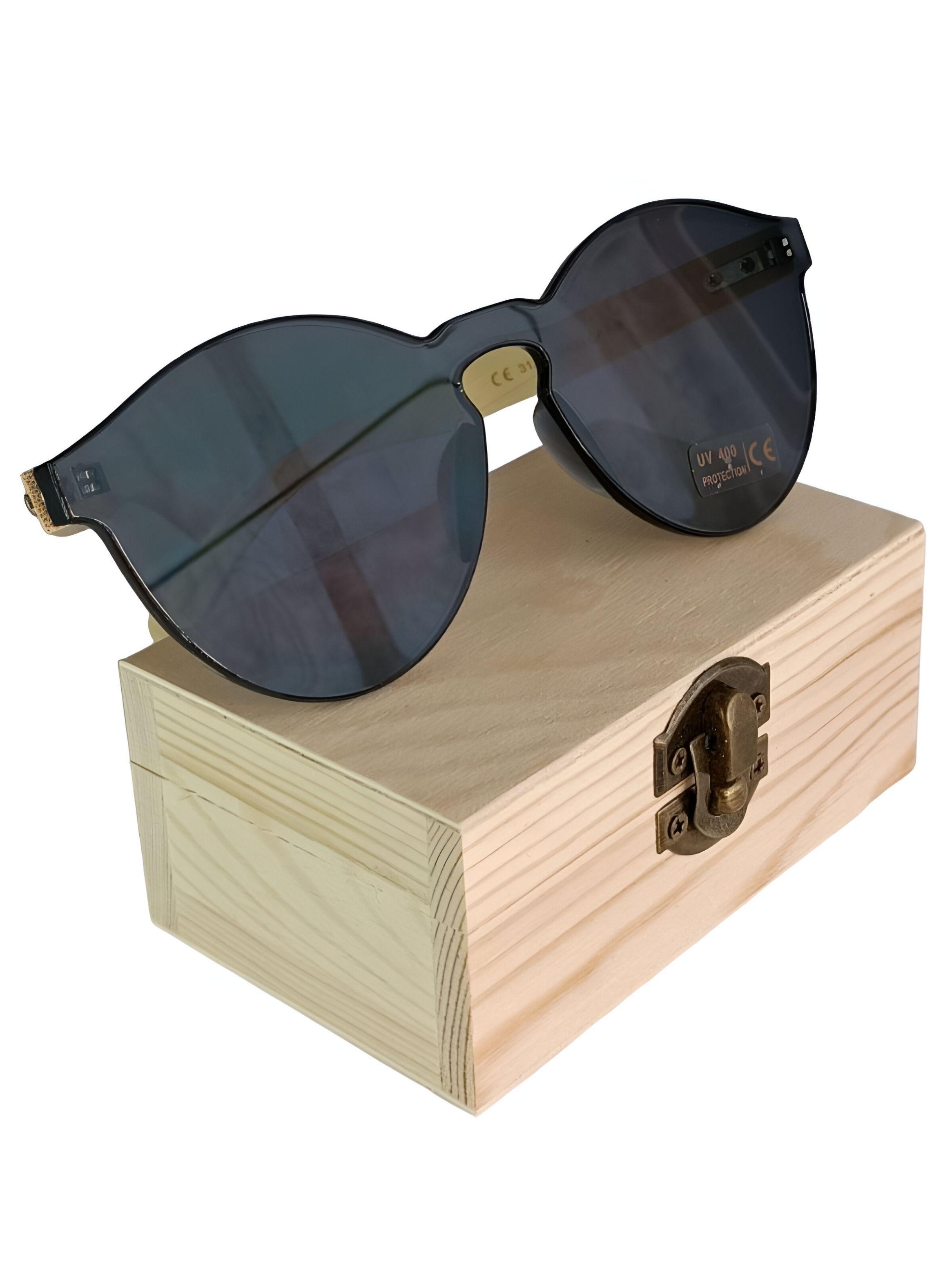 Lentes de sol anteojos gafas mujer madera bambú polarizados-1