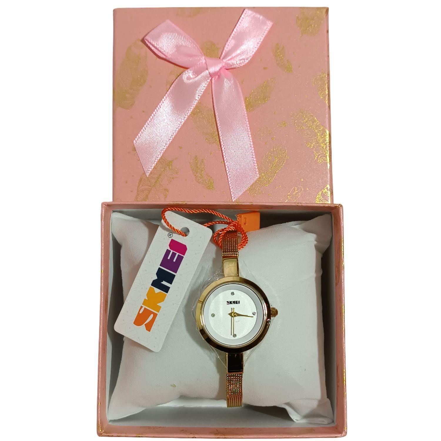 Reloj cuarzo mujer Skmei + 1 collar cadena plata 925 bañada en rodio cristal tipo diamante-4