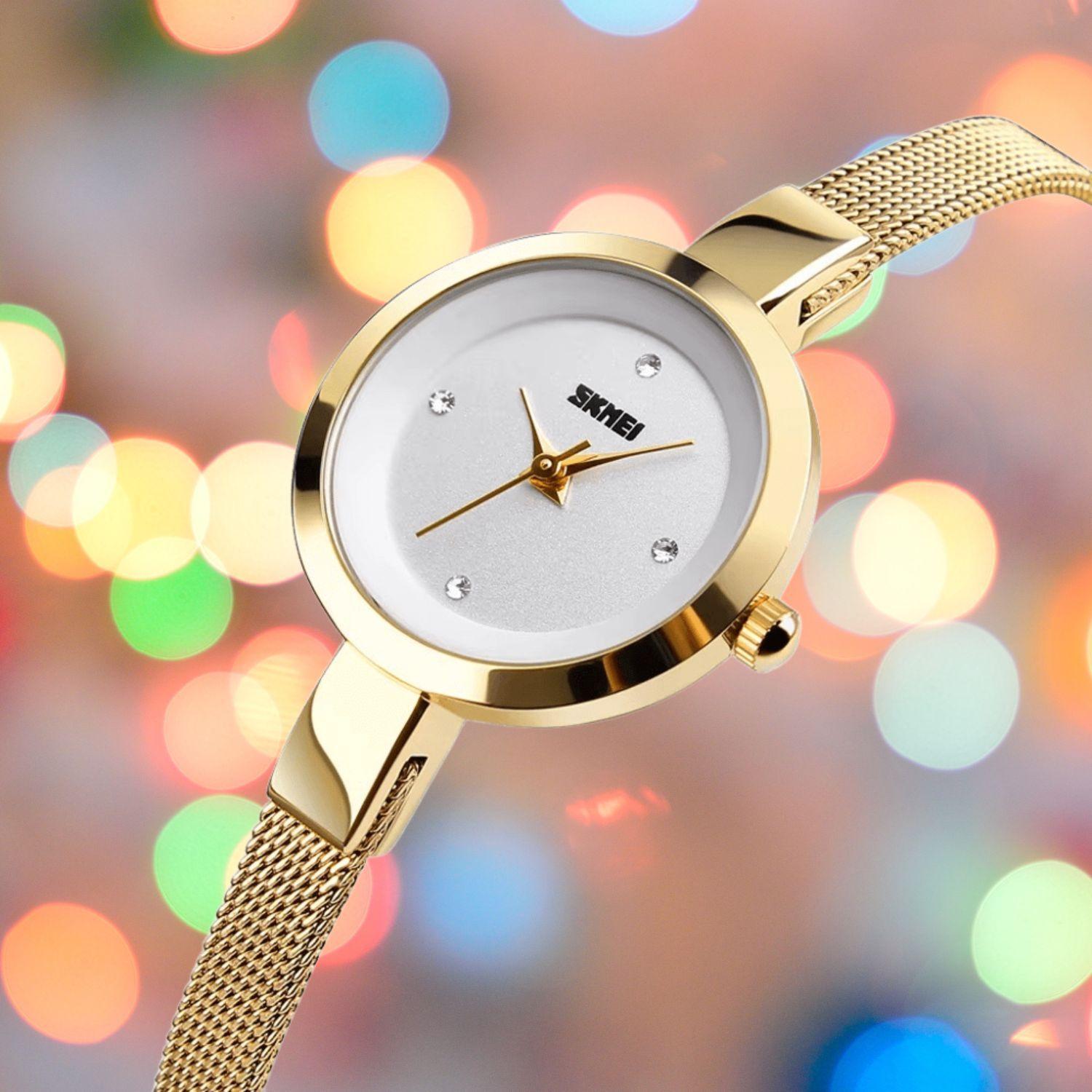 Reloj cuarzo mujer Skmei + 1 collar cadena plata 925 bañada en rodio cristal tipo diamante-5