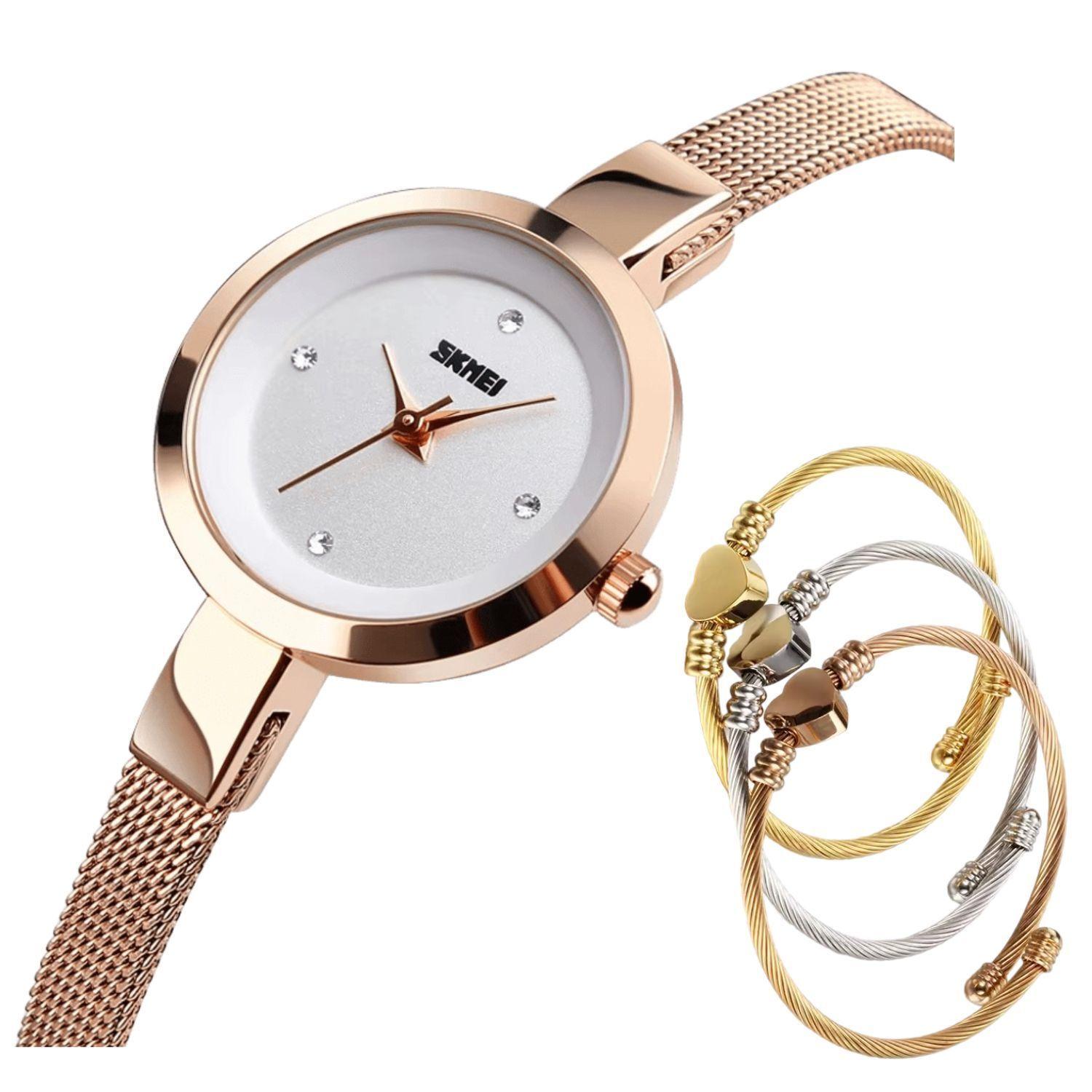 Reloj cuarzo mujer + 1 pulsera ultrafina acero inoxidable-2