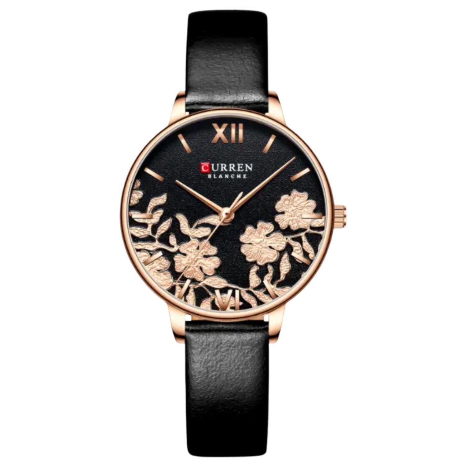 Reloj pulsera cuero cuarzo Curren damas moda elegante lujo-0