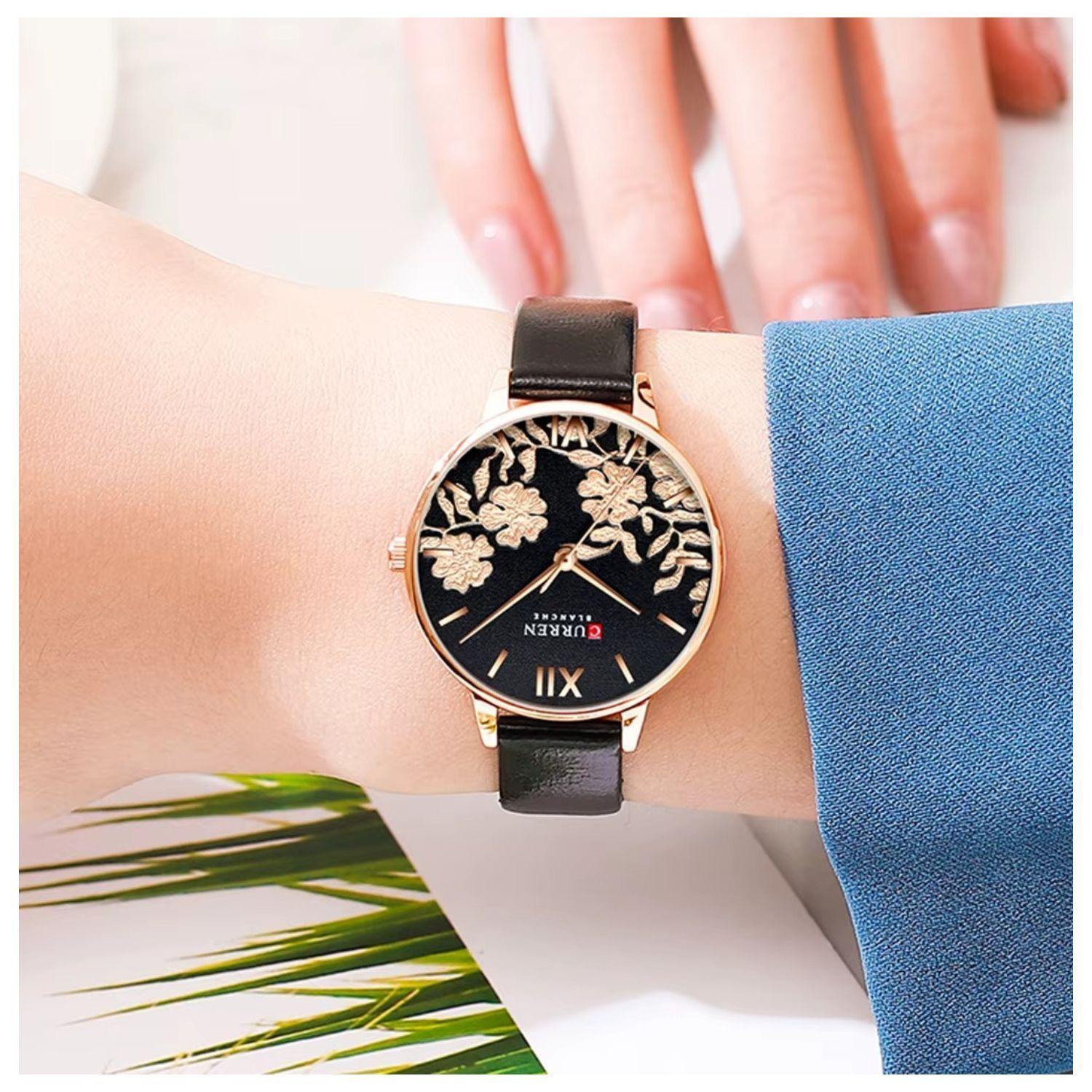 Reloj pulsera cuero cuarzo Curren damas moda elegante lujo-1