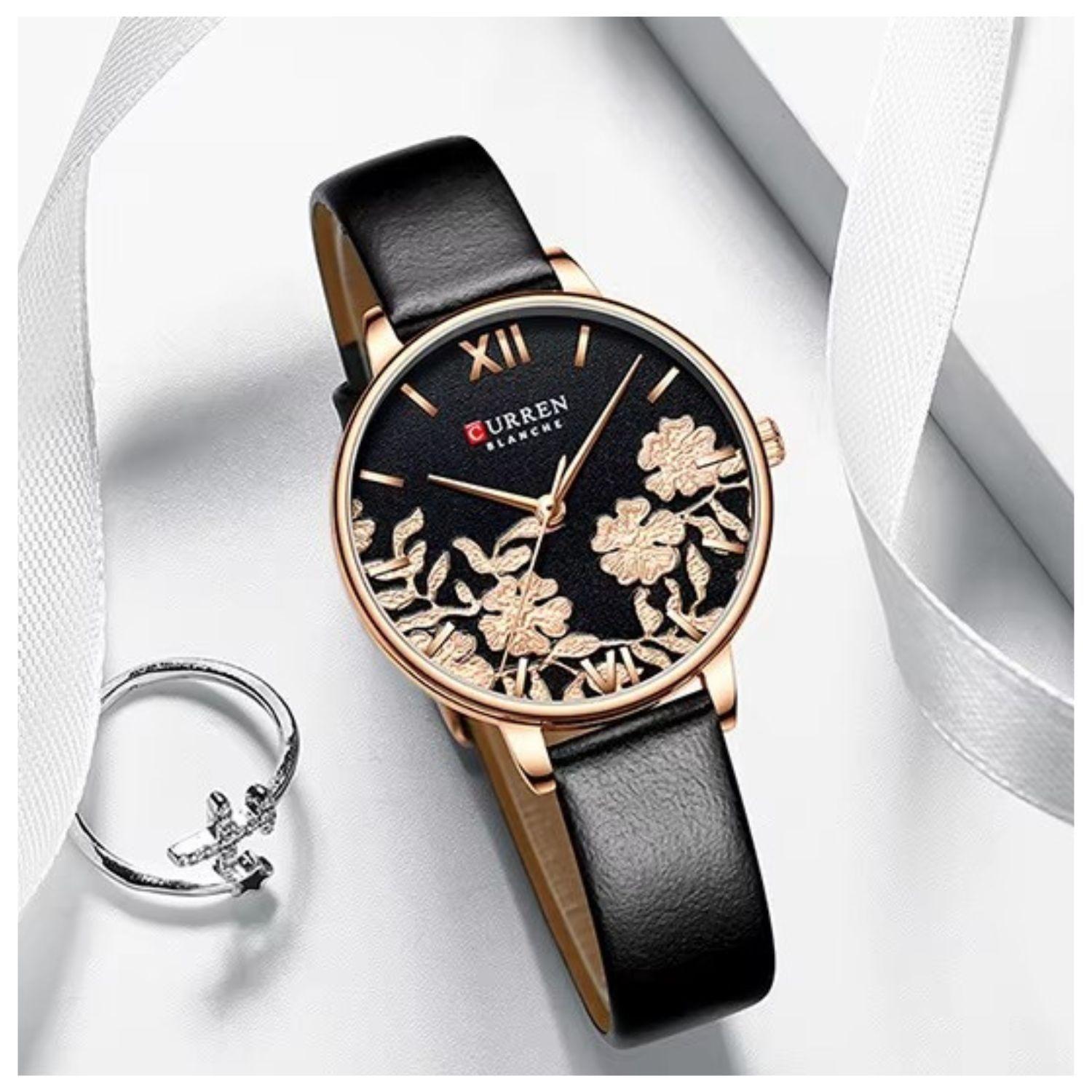 Reloj pulsera cuero cuarzo Curren damas moda elegante lujo-2