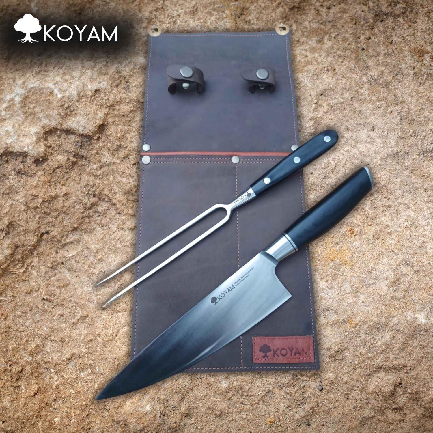 KOYAM - Funda Cuero + Cuchillo Chef + Tenedor. Kit Premium-3