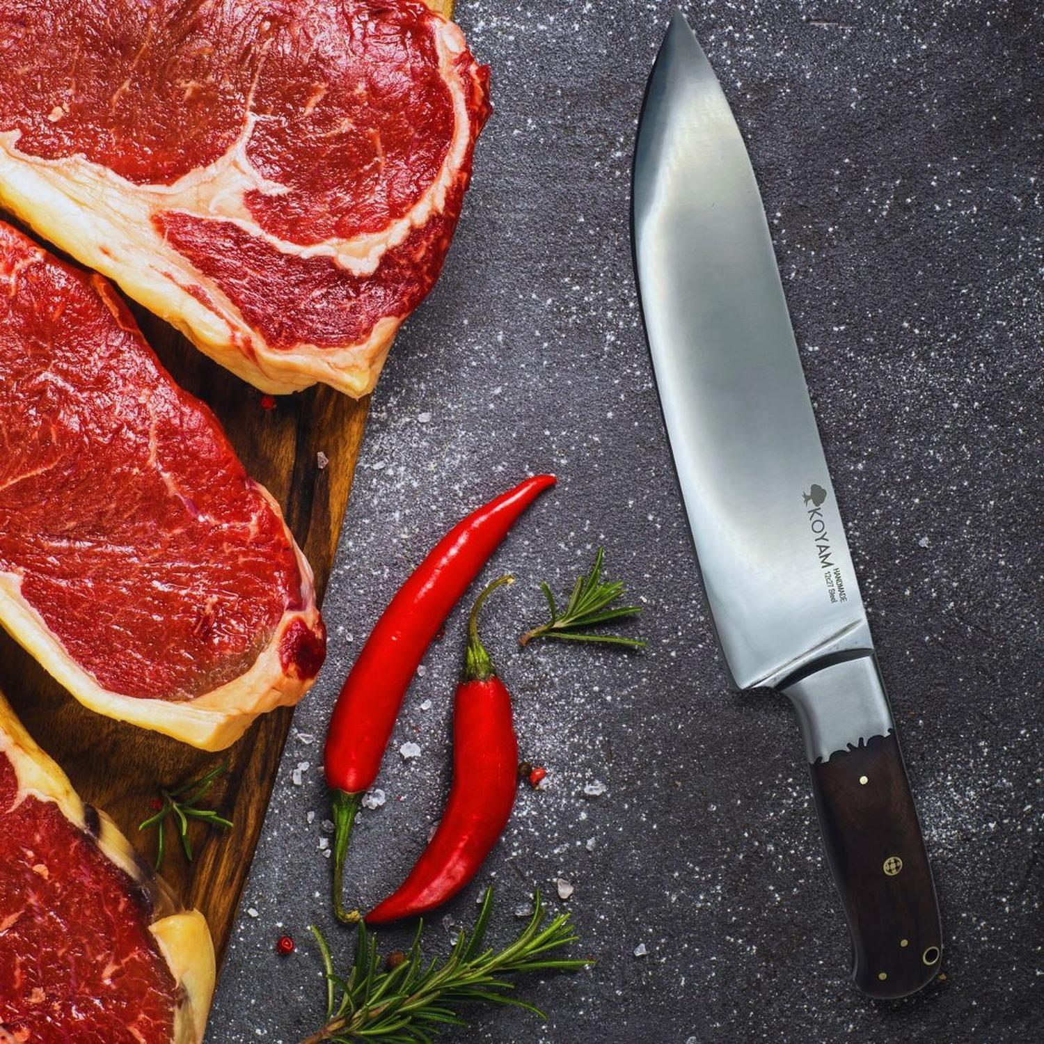 Cuchillo Chef 32cm Café Acero 12C27 Hecho a Mano c/ Funda-4
