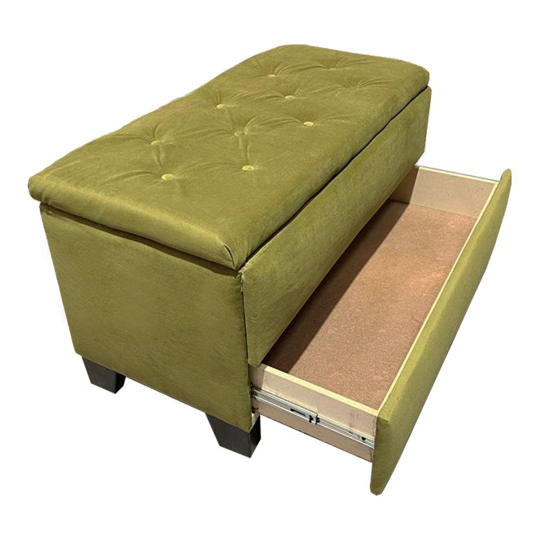 Banqueta Baul Zapatero Verde Felpa Pmadera-2